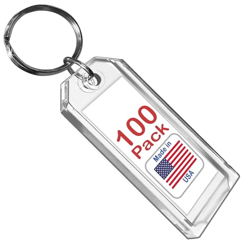 Premium Key Tag 3” Slip-Slot Plastic Heavy Duty (Clear Crystal Color) (100 Pack) (Label and Ring included) (Made in USA)