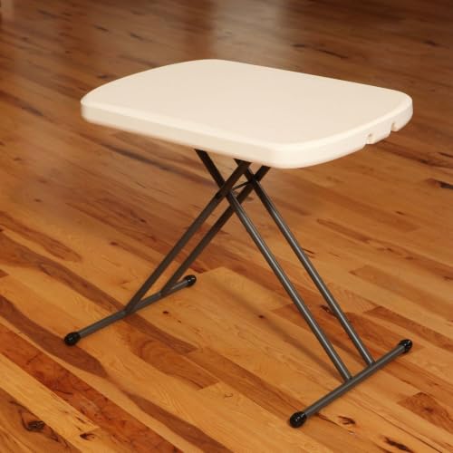26 Inch Rectangle Foldable Personal Table, Light Commercial Grade Indoor Outdoor Utility , UV Protected HDPE Almond Tabletop, Bronze Rust Resistant Steel Frame, Adjustable Height Fold Flat Storage