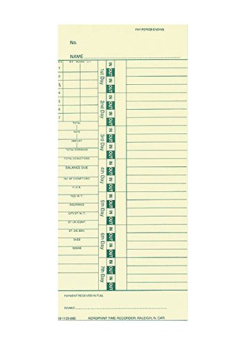 Acroprint 09-1123-000 High Quality Weekly Time Cards with Numbered Days (Pack of 250) Fits Acroprint Model 125, Model 150, Model 175, ESP180, ES700, ES900 and Many Models by Amano, Lathem and Others