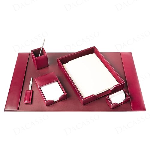 Dacasso Burgundy Bonded Leather Luxury 6-Piece Desk Accessory Set - Blotter Pad & Desk Organization Essentials - Executive Decor and Surface Protector