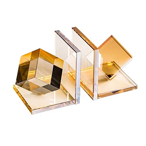 Bookends Modern Geometric Cube Bookends Amber Crystal Office Bookcase Ornaments Creative Desktop Crystal Artwork Decoration Bookends & Book Racks