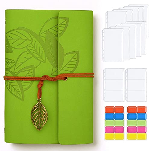 ONMYJFD A6 PU Leather Binder Budget Cover with 10Pcs Binder Pockets/2Pcs Binder Cards/2 Label Stickers for Cash Envelopes, Card Storage(Black)