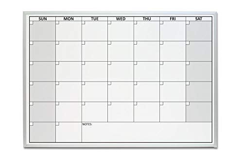 One Month Dry-Erase Calendars with Satin-Anodized Aluminum Trim & Full-Length Marker Tray. Installation Hardware is Included. Magnetic and Non-Magnetic Options Available (32" x 45" Magnetic)