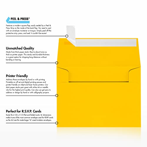 LUXPaper A2 Invitation Envelopes | Peel & Press | 4 3/8" x 5 3/4" | Sunflower Yellow | 80lb. Text | 1,000 Qty