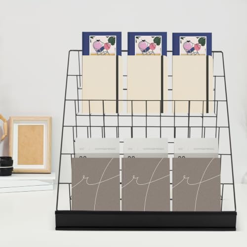 Desktop Book Organizer, Foldable Iron Display Rack, 6 Tier (Black)