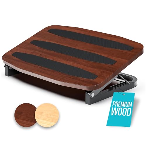 Adjustable Under Desk Foot Stool - Ergonomic Foot Rest with 7 Angles - Walnut