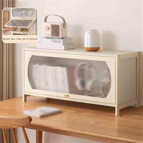 Shelf Bookcase Desktop Storage Shelf, Bamboo Bookcase Organizer Shelf, with Plastic Hovering Flap Door Multipurpose Display Rack for Office Kitchen Bedroom Bookcase Storage Shelves(L80xW32xH40 cm)