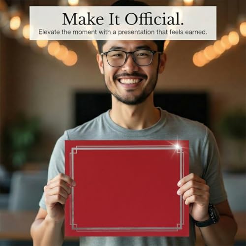 PaperDirect Red Elegance Certificate Jackets, 9.5 x 12, Silver Double Foil Border, Diplomas, Employee Recognition, Volunteer Appreciation, Award Ceremonies, Birthdays, Graduation, Pack of 50