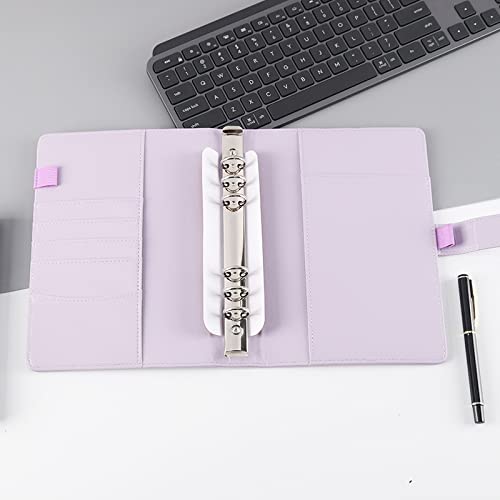 MJNHBGX A6 Ring Binder A5 Pu Leather 6 Ring Binder Notebooks Planner Covers Pink Cute Macaron Journal Note Agenda Diary Book Office and School Supplies A6 Binder，Purple Only Cover-China