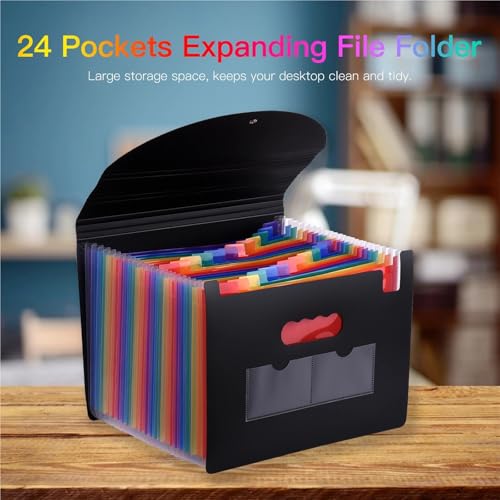 24 Pockets Expanding File Folder with Cover Accordian Organizer A4 Size Document for Home Office School for Office