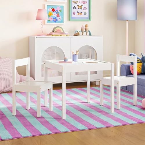 GIPXDVS 3‑Piece Table and Chair Set, Wipeable Dry‑Erase Surface, Rubber Wood Legs, Rounded Edge Treatment, Simple Assembly(White)