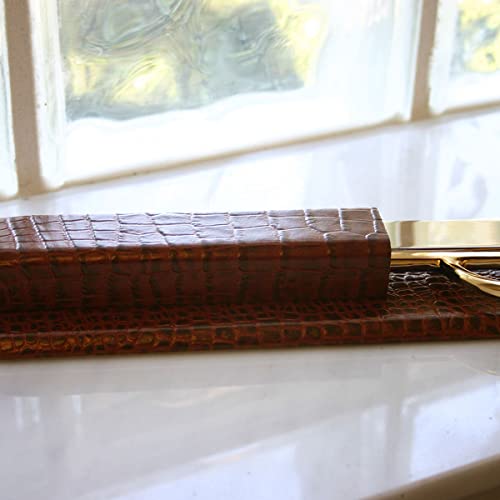 Dacasso Brown Crocodile Embossed Leather Library Set