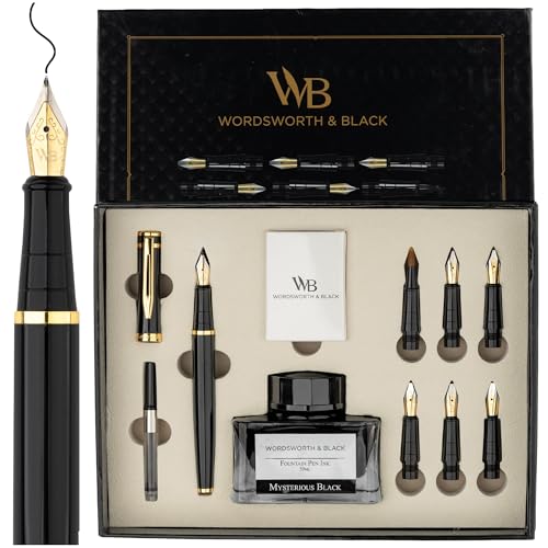 Wordsworth & Black Luxury Calligraphy Pen Set for Writing, 6 Nibs, Black