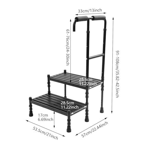 2-Step Step Stool with High Handle, 21 Inch, Black,for Reaching High Places