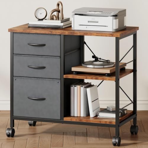 DUMOS 3 Drawer Mobile File Cabinet, Space Saving Rolling Printer Stand
