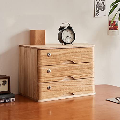 MHJKHG Rustic Wooden Desktop Drawer Cabinet with Lockable Drawers Solid Wood Flat File Cabinet Storage for Office Supplies A4/Receipt File Organizer，B 3 Drawer