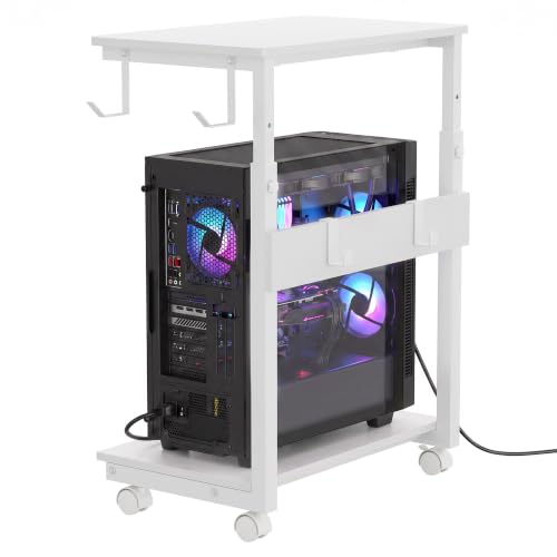 Garvee Computer Tower Stand with 4 Locking Wheels, White