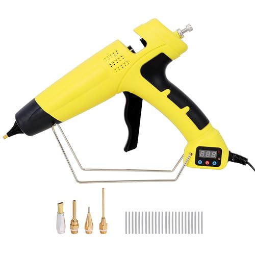 Heavy Duty Hot Glue Gun, 550W Professional Hot Melt Glue Gun with Digital Display, Temp Adjustable, 4 Nozzles & 24 Glue Sticks, Yellow 11.3" x 2.5" x 8.6"