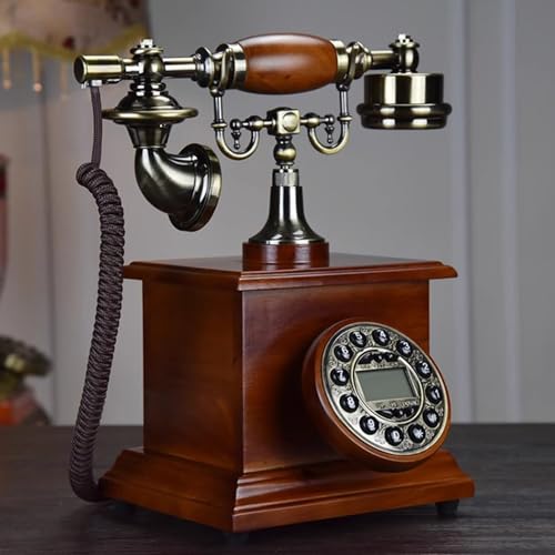 QUANGJN Retro Wood Corded Phone Antique Landline Telephone Corded Home Office Telephone with Classic Ringer Sound Hands-Free Redial,B