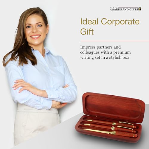 Pen, Pencil and Letter Opener Rosewood Finished Box Sets, includes Personalization