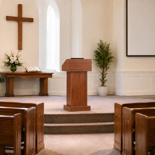 BGEDL Wood Podium, Floor Standing Podium Speaking Lectern Stand, Portable Podium Stand with Storage, Wooden Podium Pulpit for Churches Classroom Office