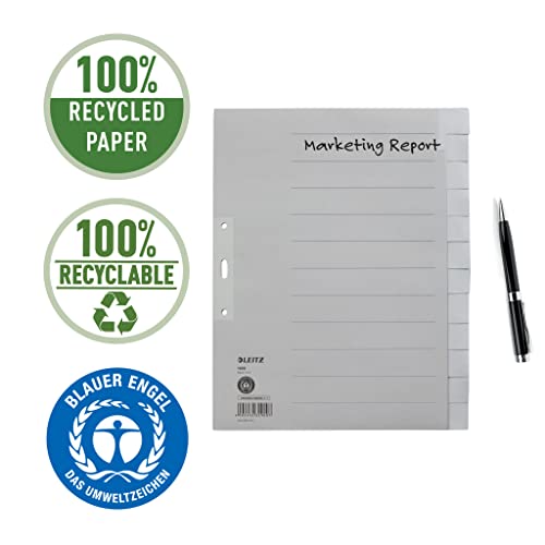 Leitz 1222-00-85 Index - Rope Paper Blank A4 Extra Width 12 Sheets Grey