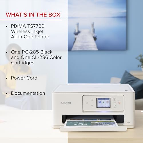 Canon PIXMA TS7720 Wireless All-in-One Color Inkjet Printer – Print, Copy, Scan – Auto Duplex, 15/10 PPM, 2.7” Touchscreen, Compact Home Photo Printer with Easy Setup