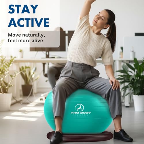 ProBody Pilates Yoga Ball Chair for Office, with Base (Aqua, 65 cm)