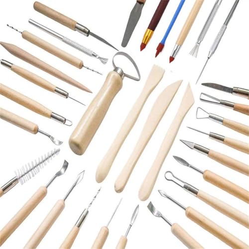 QVEZPRYX 42-piece Ceramic Tool Polymer Stone Sculpting Punch Silicone Pen Multi-Purpose Clay Set