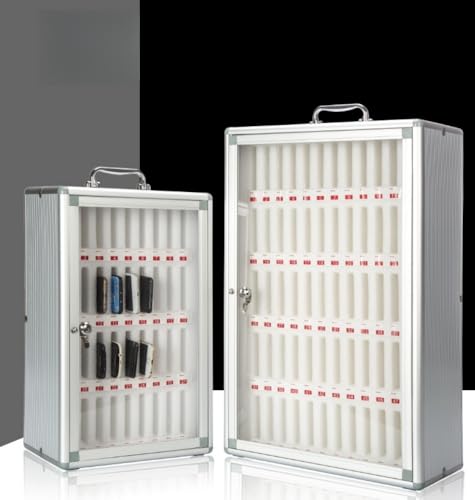 Wcxixo Slots Cell Phone Storage Box Aluminum Alloy Cell Phone Storage Cabinet Wall-Mounted Cell Mobile Phone Lock Box Desktop Classroom Pocket Chart with Handle and Security Lock for Classroom Office