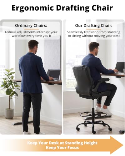 Drafting Chair with Flip-Up Arms, Tall Office Chair for Standing Desk