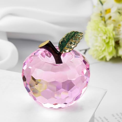 Dytartzx Crystal Apple Figurine Paperweight Handmade Statue Ornament Home Decoration Collectible Birthday Box (Pink-60mm)