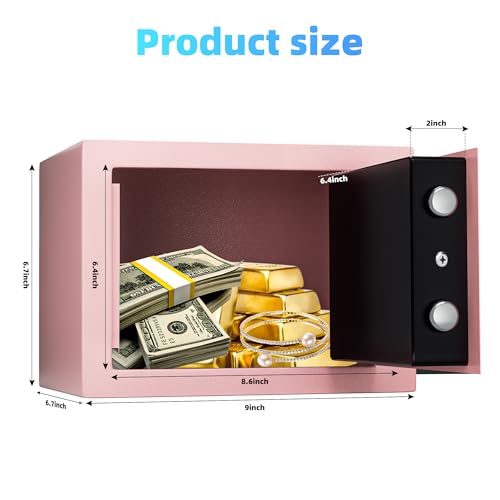 Digital Electronic Money Safe, Steel Security Lock Box with Keypad, Office Hotel Business Jewelry Gun Cash Safe, 0.23 Cubic Feet, 9.06" W x 6.69" D x 6.69" H（pink）