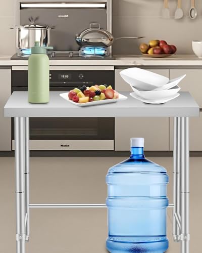 18"x36" Stainless Steel Work Table 300LBS Heavy Duty NSF Commercial Prep Table with Adjustable Feet & Locking Casters Open Base Single Tier Metal Utility Table for Kitchen Restaurant Garage Workshop