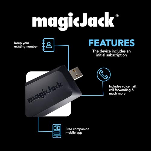 magicJack VOIP Phone Adapter - Unlimited Calls to US & Canada, No Monthly Bill, Portable Internet Phone with App, magicIN™ & magicOUT™ Service