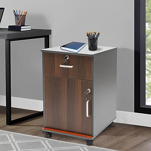 Eypkaol Mobile File Cabinet, Lockable Printer Stand, Compact Rolling File Cabinet Space Saving for Home Office Study Bedroom（Black Oak）