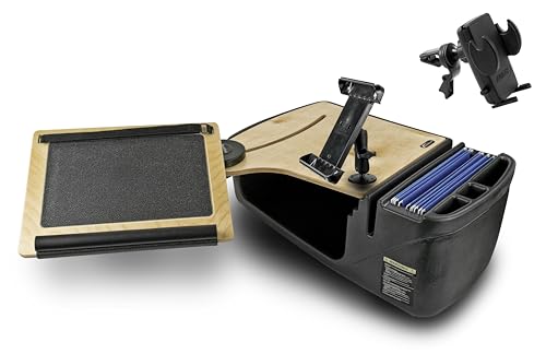 AutoExec Reach Desk Front Seat Car Desk and Portable Workstation with Tablet Mount and Phone Vent Clip, Natural