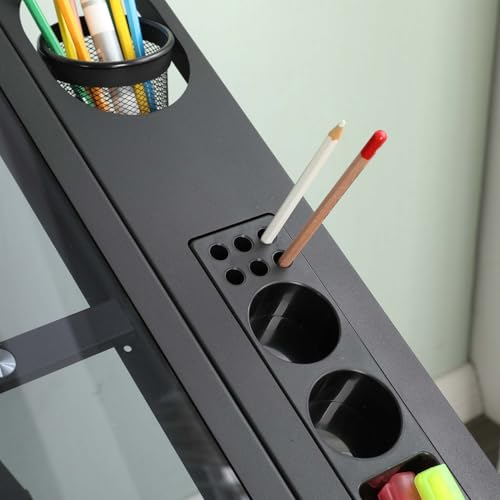 Zentrava Black Drafting Table Desk w/Stool, Multifunctional Diamond Painting Art Craft Desk Crafting Tables with Tilting Tempered Glass Top & 2 Large Metal Storage Drawers, Adjustable Angles (Black)