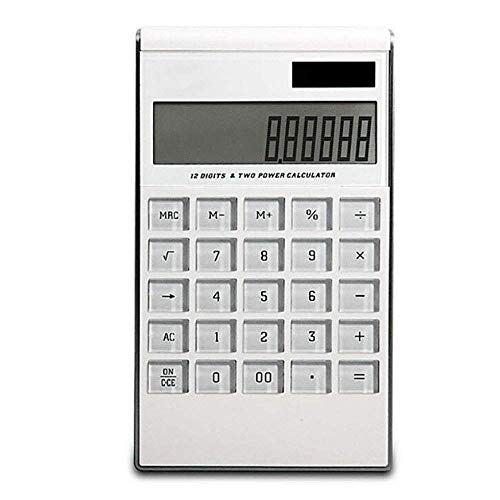 Scientific Calculator Solar Portable Large Screen Display Ultra-Thin Calculator 12 Digits Dual Power White 183 * 107 * 15mm