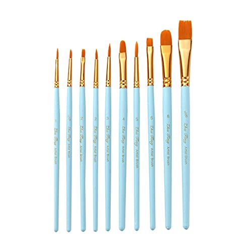 UOHLCX HBJWOV 10 Pack Paint Brushes Set Wooden Handle for Art Acrylic Gouache Oil Watercolor Artist Canvas Synthetic Nylon Tips(Blue)