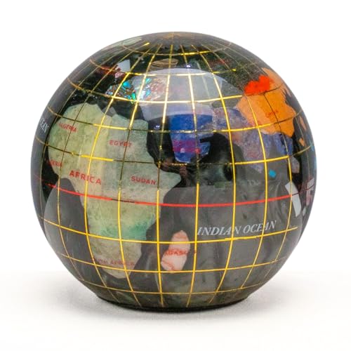 KALIFANO 3" Gemstone Globe Paperweight with Black Opalite Ocean