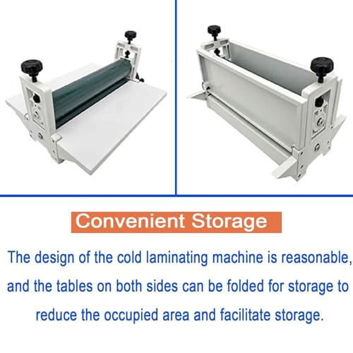 BEILOCKERY 14in(355mm) Manual Cold Laminating Machine with Soft Rubber Roller,All Metal Frame Laminator with Fold-up Table, Adjustable Roller Position, for Photo Film Laminating