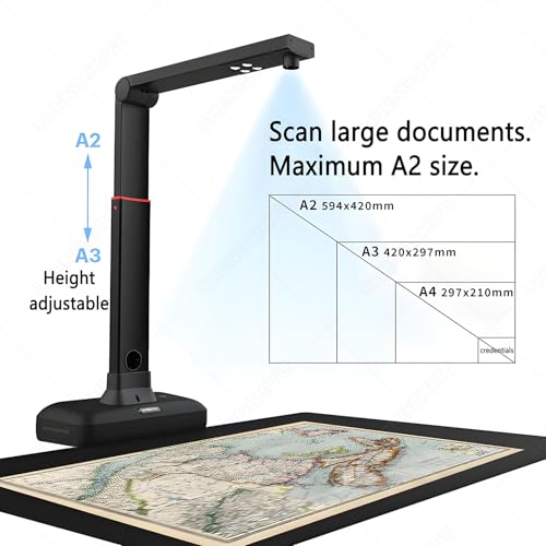SHENGSHIYU A2 Overhead Scanner 23MP,Curved Flattening,Ocr,Background Removal,Auto Deskew,Video Recording,Qr/Invoice Recognition,Book Scan,LED Light,Portable Scanner for Archiving,School & Office