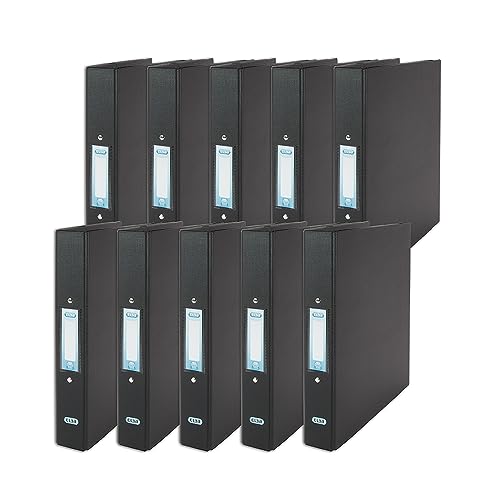 Elba A4 Ring Binders, 25 mm Capacity, 2 O-Ring, Plastic on Board, Black, Pack of 10
