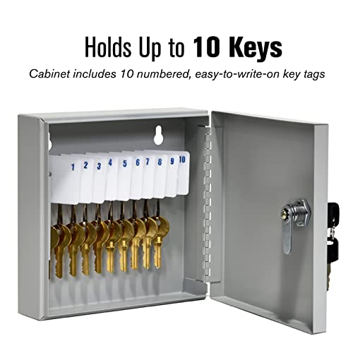 BankSupplies Fort Knox Key Holder Cabinet - 10-Key Cabinet - 10 Easy-to-Write-On Key Tags - Piano Hinged Door - Standard Keyed Lock - Steel Construction - Key Lock Box