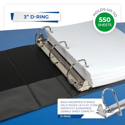 Samsill Durable 3 inch 3 Ring Binder, D Ring Binder, 100% Recycled Chipboard, Black, 12 Pack