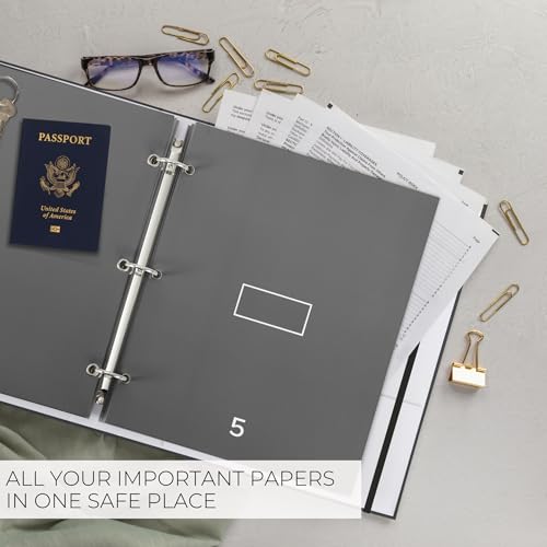 Important Document Organizer Set with Folders - Complete Linen Ring Binder