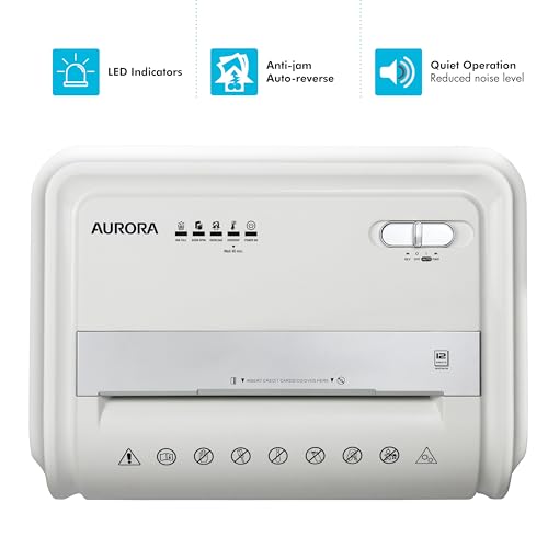 Aurora High-Security 12-Sheet Micro-Cut Paper/CD and Credit Card Shredder with 5.7 Gallon Pullout Basket / 60 Mins Running Time/Security Level P-4