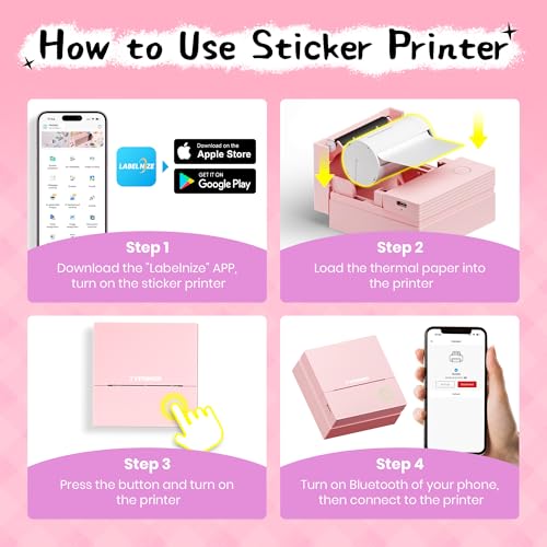 TYPONOS Mini Sticker Printer, PM290 Sticker Maker Machine with 3 Rolls Paper