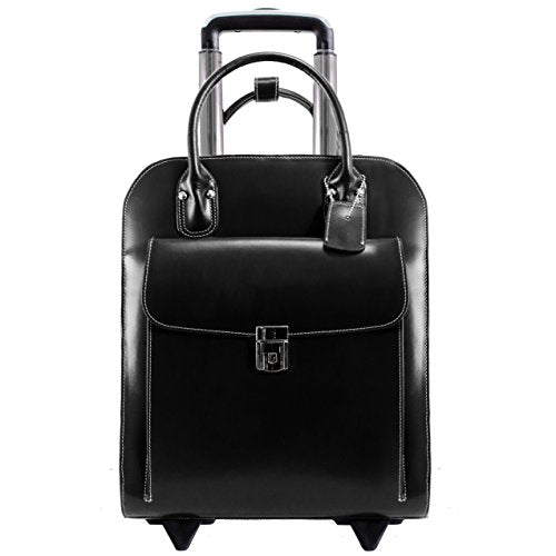 McKlein UPTOWN, Top Grain Cowhide Leather, 15" Leather Vertical Wheeled Ladies' Laptop/Computer & Tablet Business Briefcase Bag/Women's Rolling Overnight Travel Bag, Removable trolley case